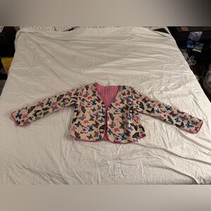 Handmade Reversible Quilted Jacket – Size XXL – Butterfly Print